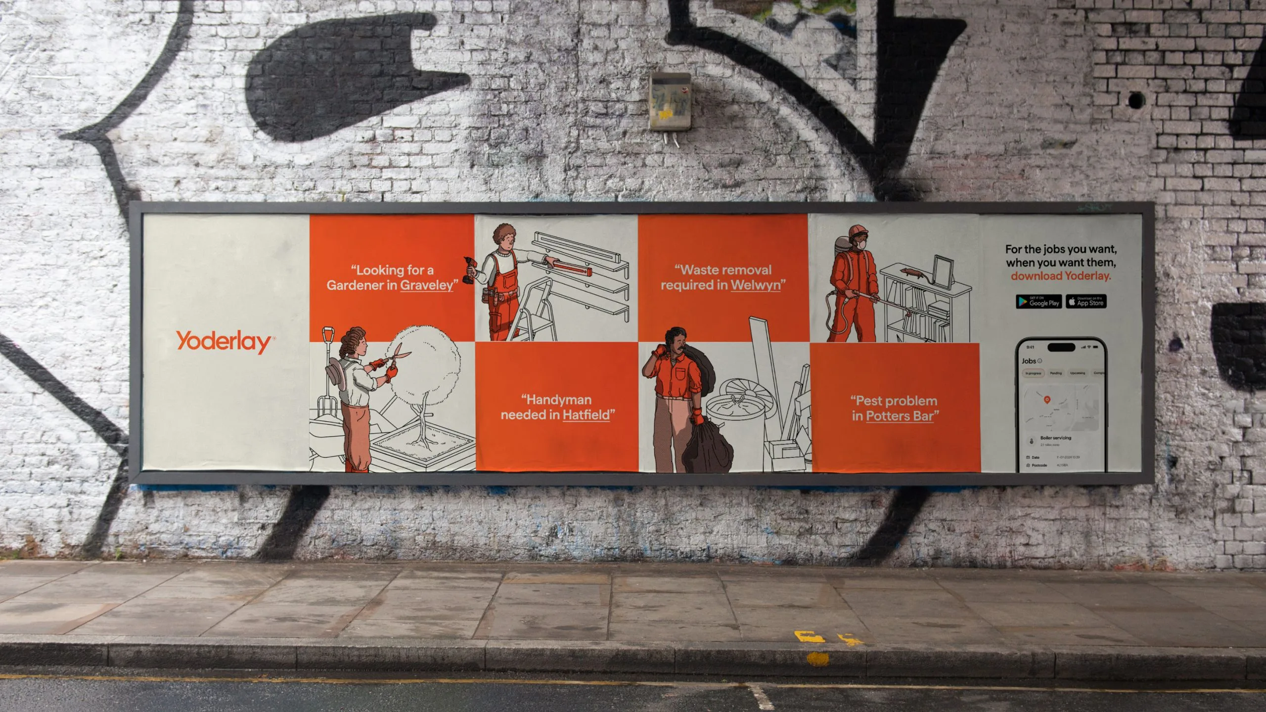 Yoderlay app interface showing custom illustrations by Doug John Miller.