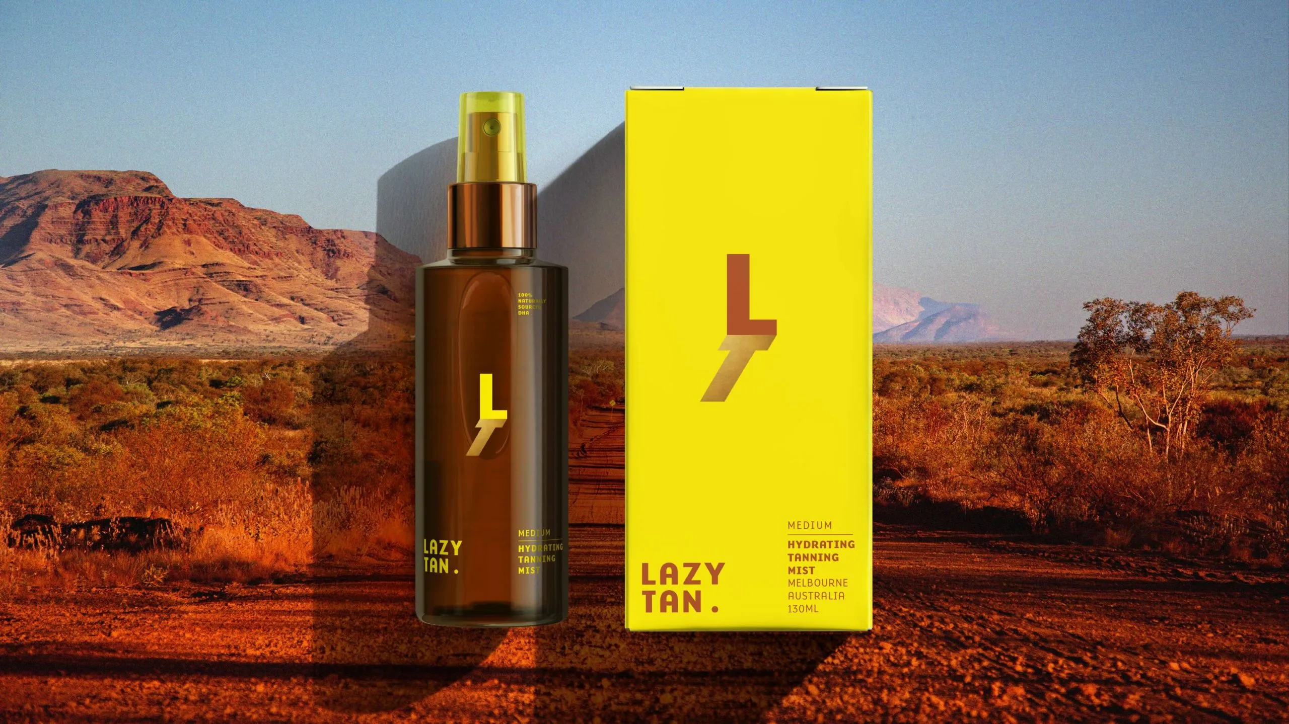 Minimalist self-tanning branding for Lazy Tan, designed by Derek&Eric, featuring shadow-inspired visuals and a sleek modern aesthetic.
