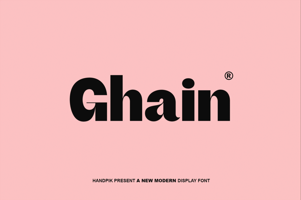 Ghain Font showcasing bold grotesk sans serif letterforms.
