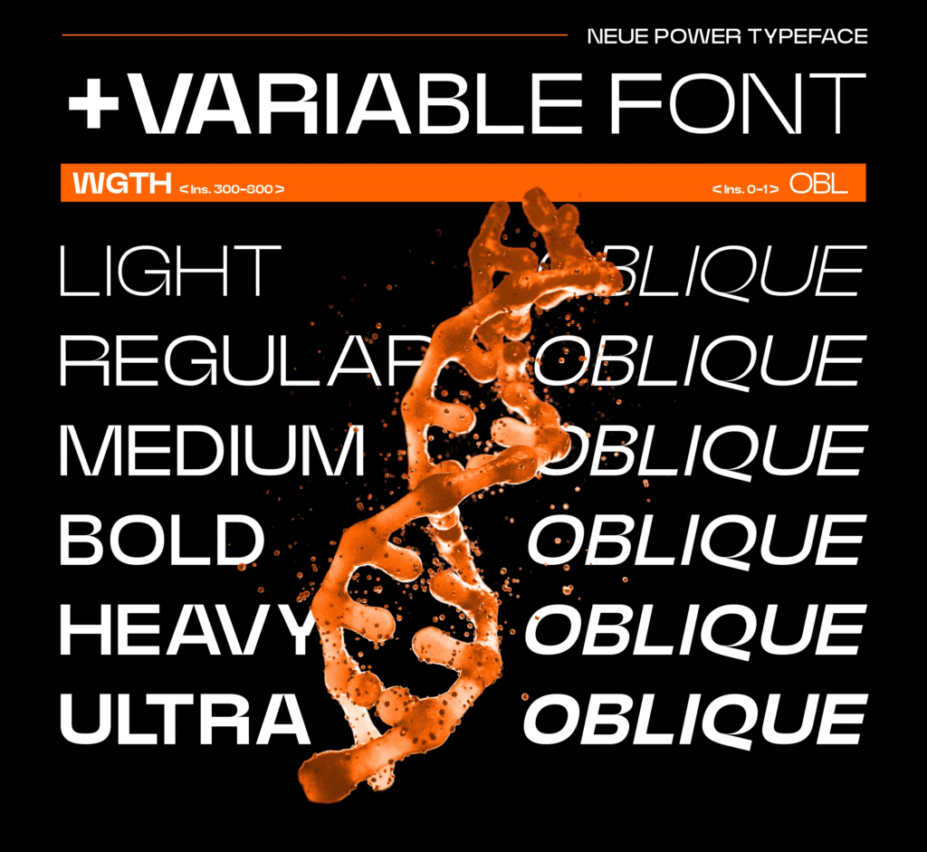 Poster design with Neue Power typeface in large headline text.