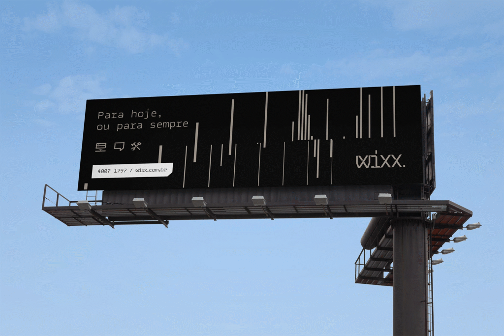 Wixx Telecom typeface applied in branding mockups.
