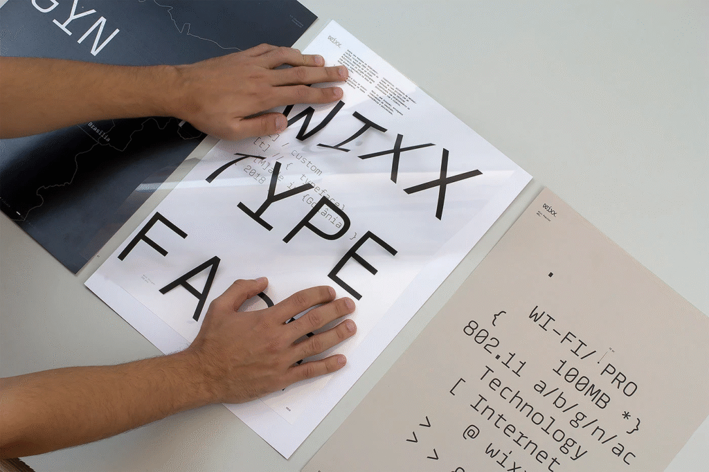 Wixx Telecom custom typeface used in promotional design example.
