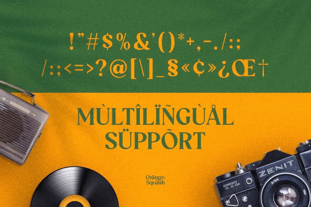 Vintage logo mockup with Orange Squash font.