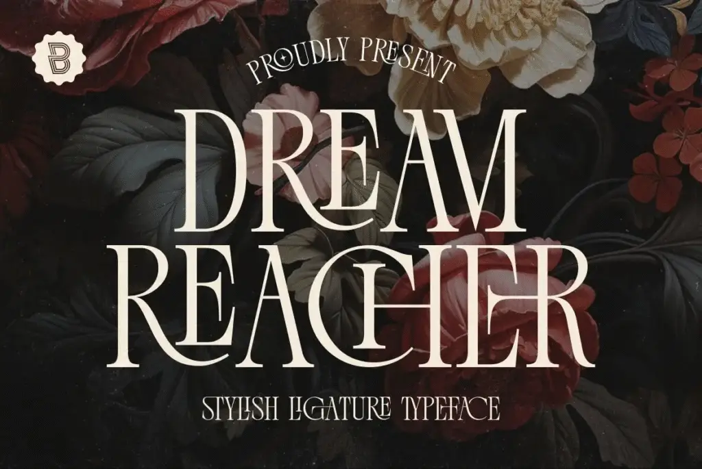 Dream Reacher stylish serif font with elegant ligatures and tall minimalist design.