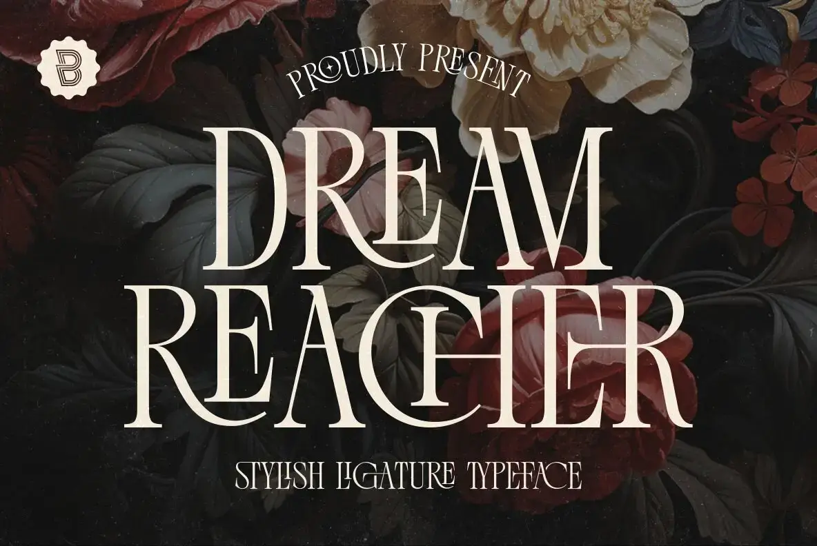 Dream Reacher stylish serif font with elegant ligatures and tall minimalist design.