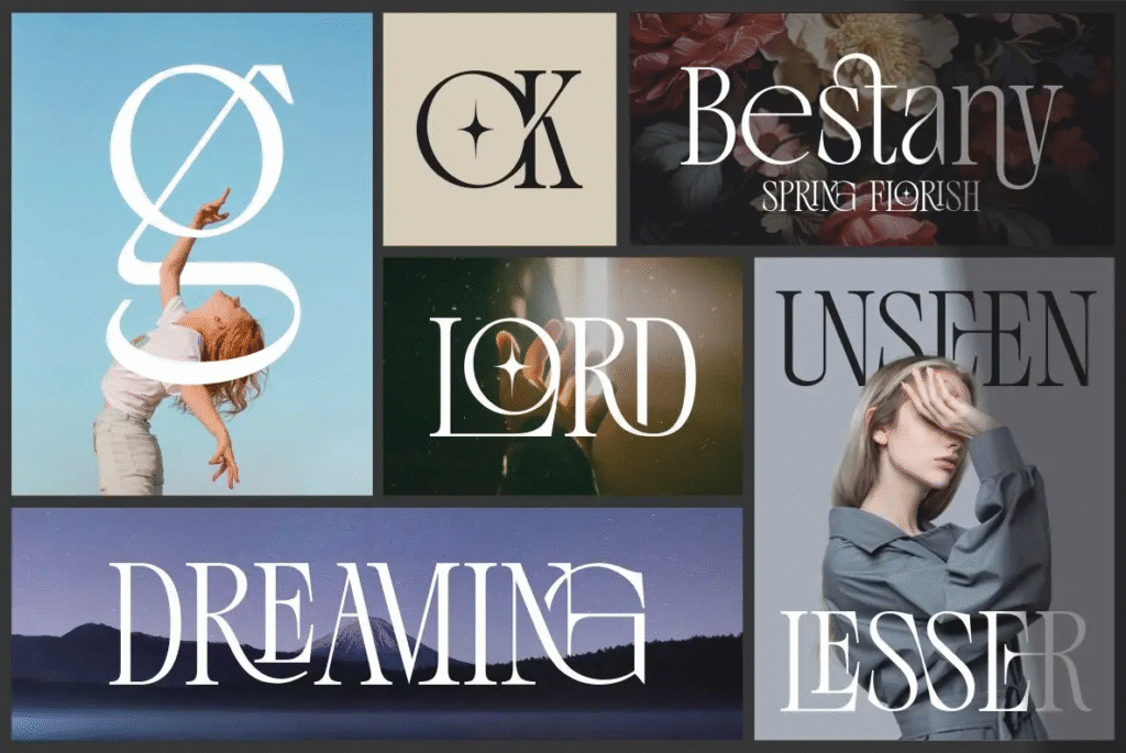 Tall slender serif letterforms of Dream Reacher font.