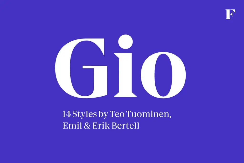 Gio wedge serif typeface with geometric design and modern elegance.