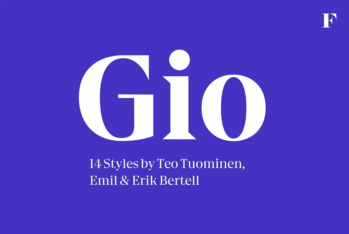 Gio wedge serif typeface with geometric design and modern elegance.