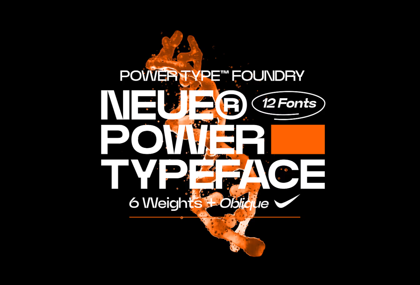 Neue Power font showcasing bold sans serif letterforms.