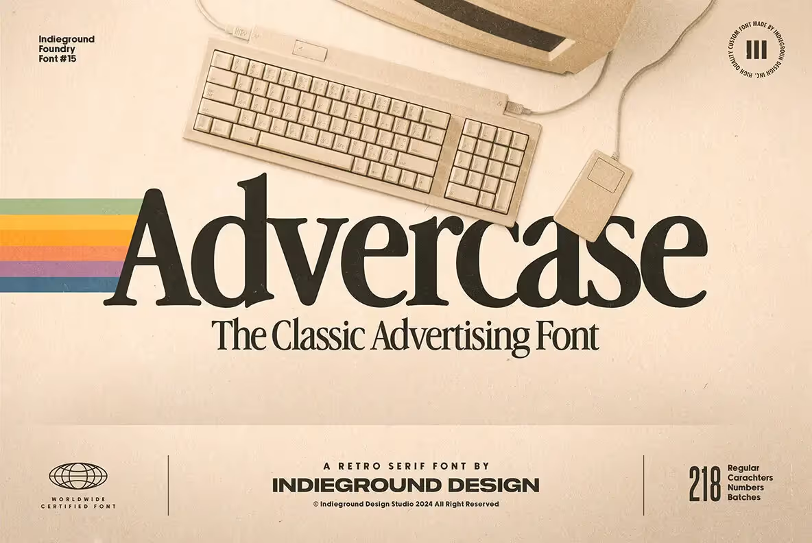 Advercase Font retro serif typeface showcase – vintage advertising inspired typography by Indieground Team